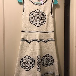 White with navy detail fit and flare dress